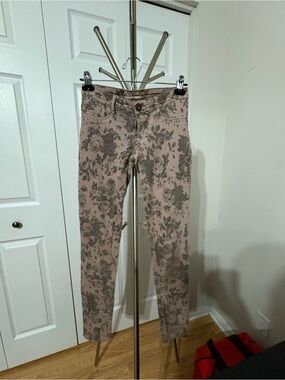 Dynamite Pink Skinny Jeans with Gray Floral Print